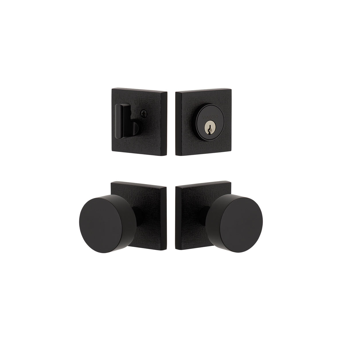 Quadrato Linen Rosette Entry Set with Circolo Knob in Satin Black