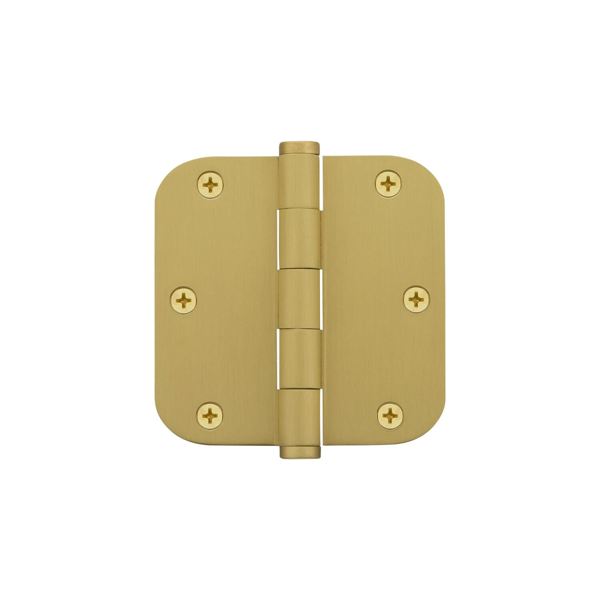 3.5&quot; Button Tip Residential Hinge with 5/8&quot; Radius Corners in Satin Brass