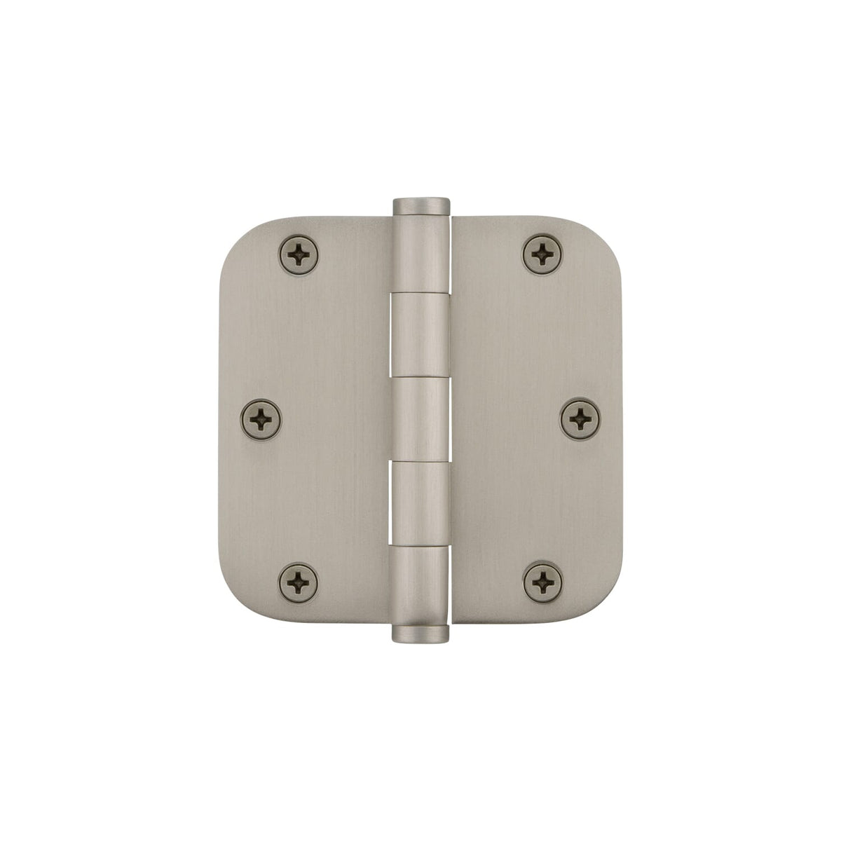 3.5&quot; Button Tip Residential Hinge with 5/8&quot; Radius Corners and in Satin Nickel