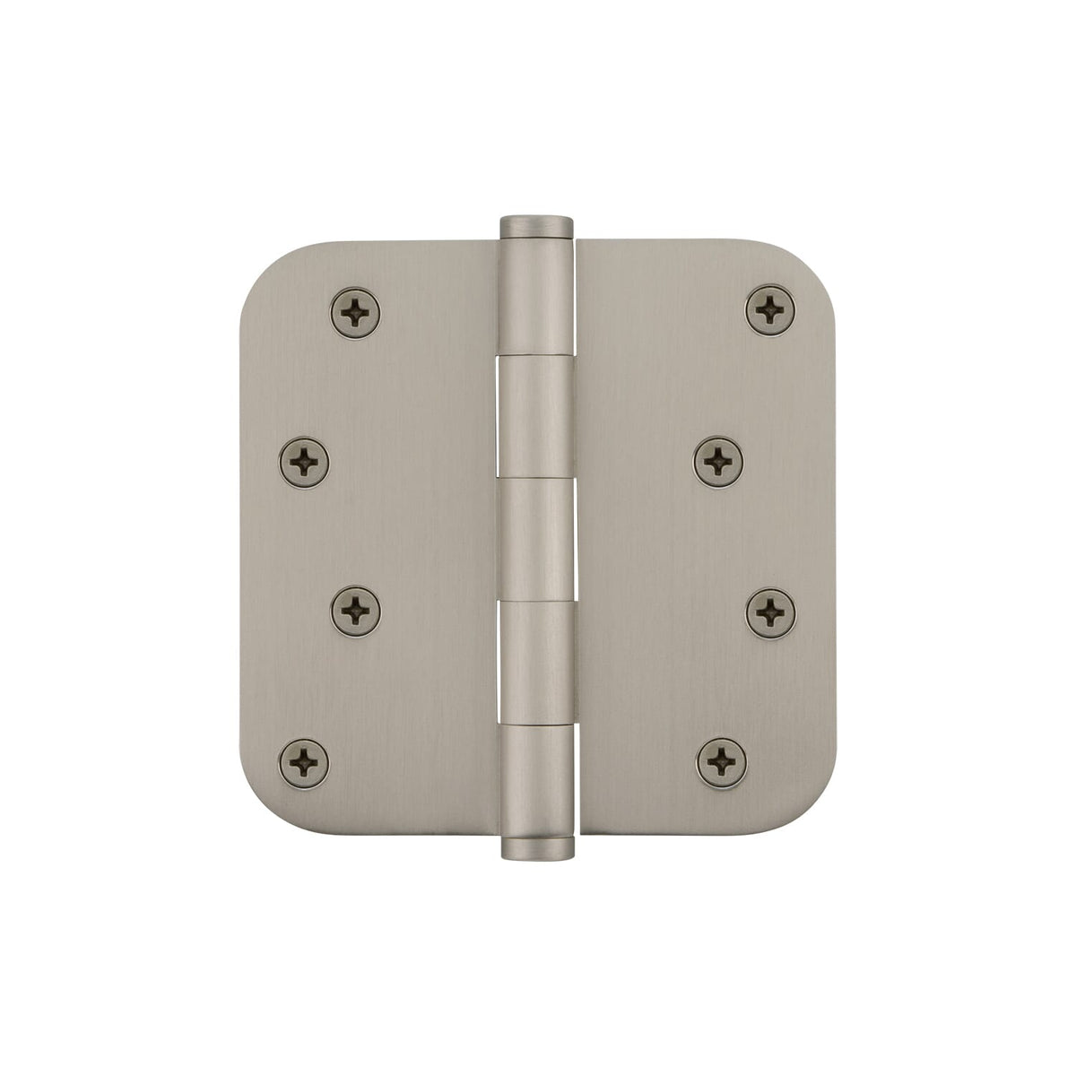 4&quot; Button Tip Residential Hinge with 5/8&quot; Radius Corners in Satin Nickel