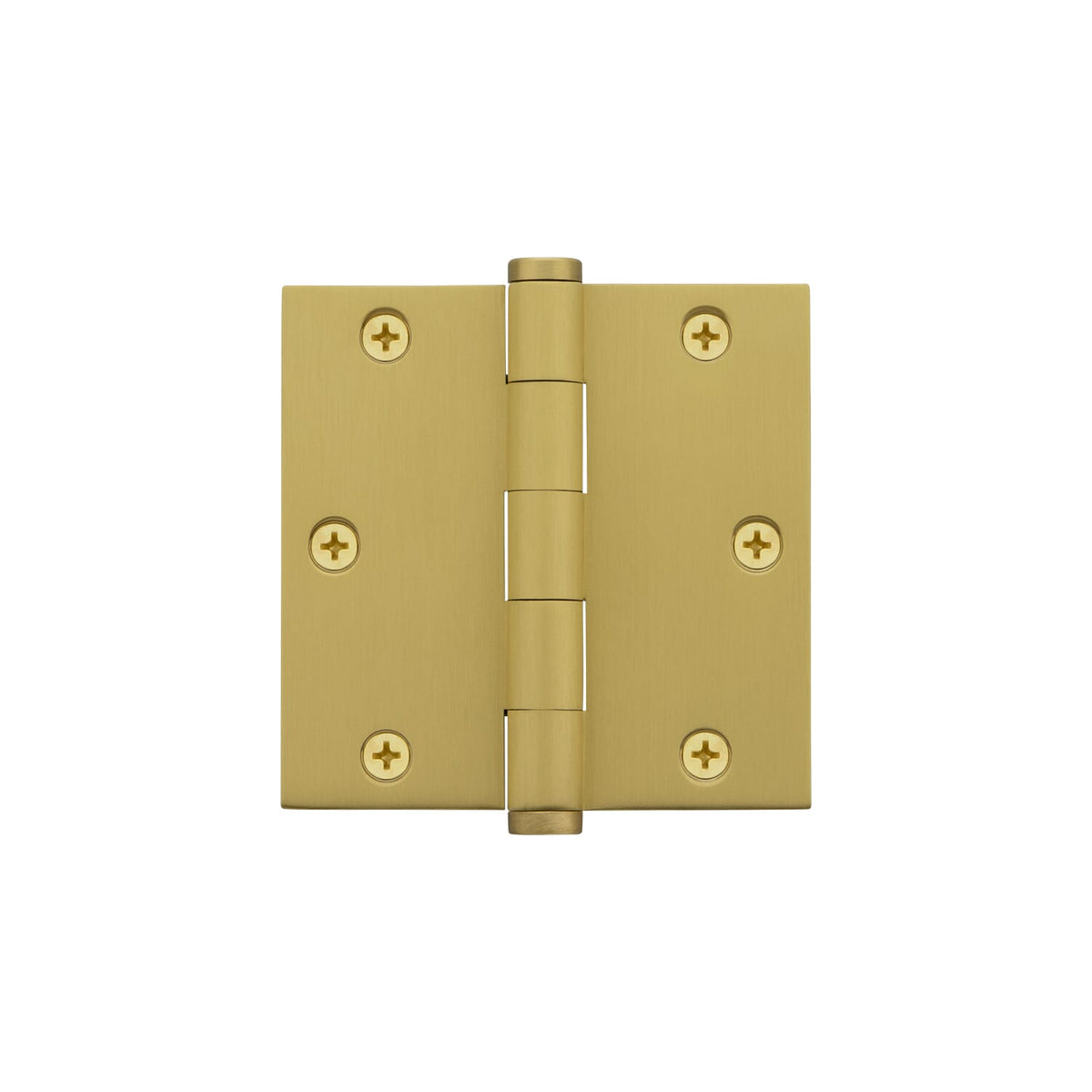 3.5&quot; Button Tip Residential Hinge with Square Corners in Satin Brass