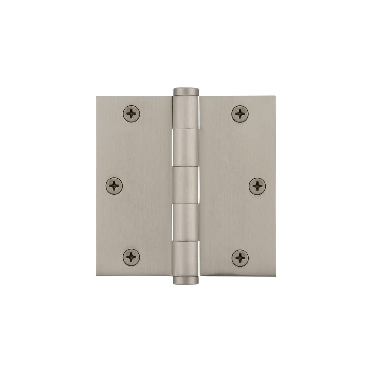 3.5&quot; Button Tip Residential Hinge with Square Corners in Satin Nickel